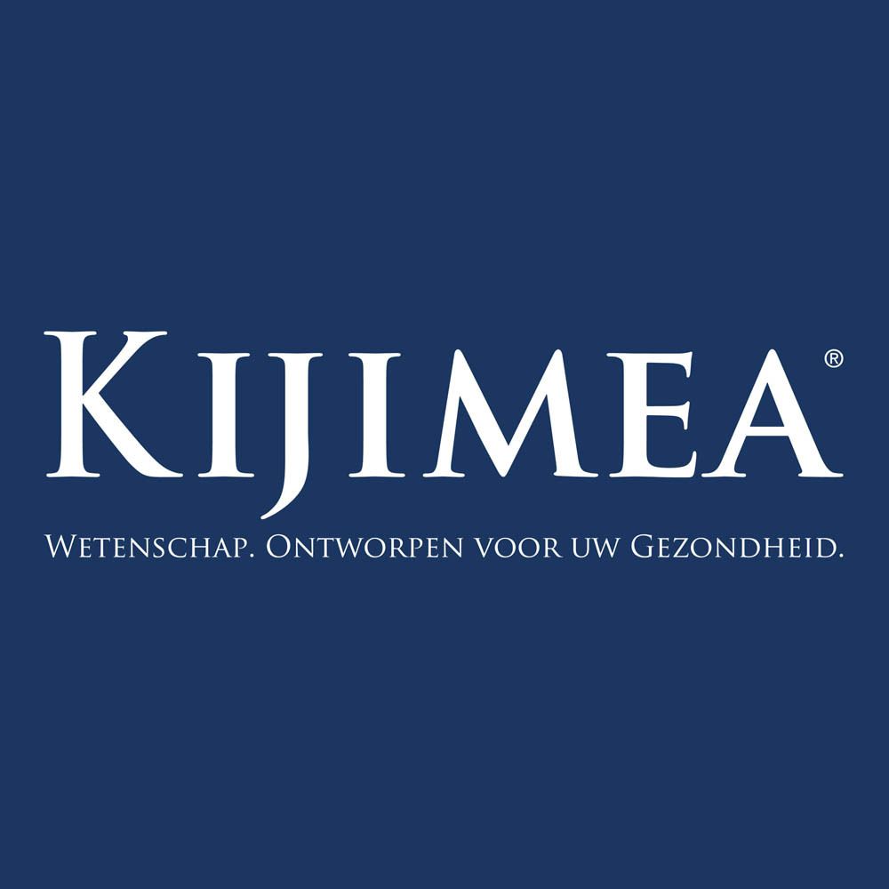 Kijimea® logo op blauwe achtergrond. Tekst: Uit onderzoek. Voor uw gezondheid.