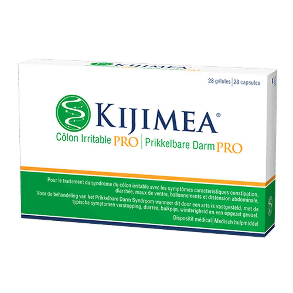 Witte en groene Kijimea-doos met logo en productnaam. Bevat 28 capsules.