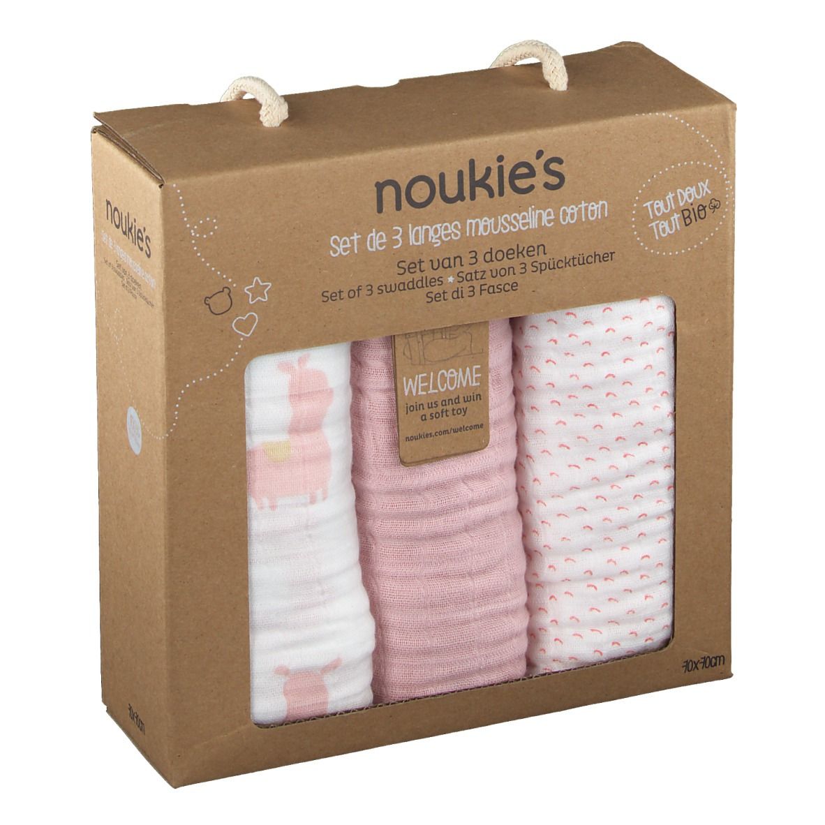 Noukie's Tetradoeken Bio Katoen 70x70cm Roze