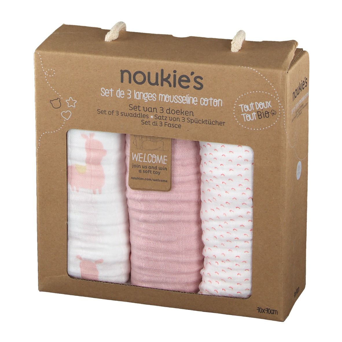Noukie's Tetradoeken Bio Katoen 70x70cm Roze