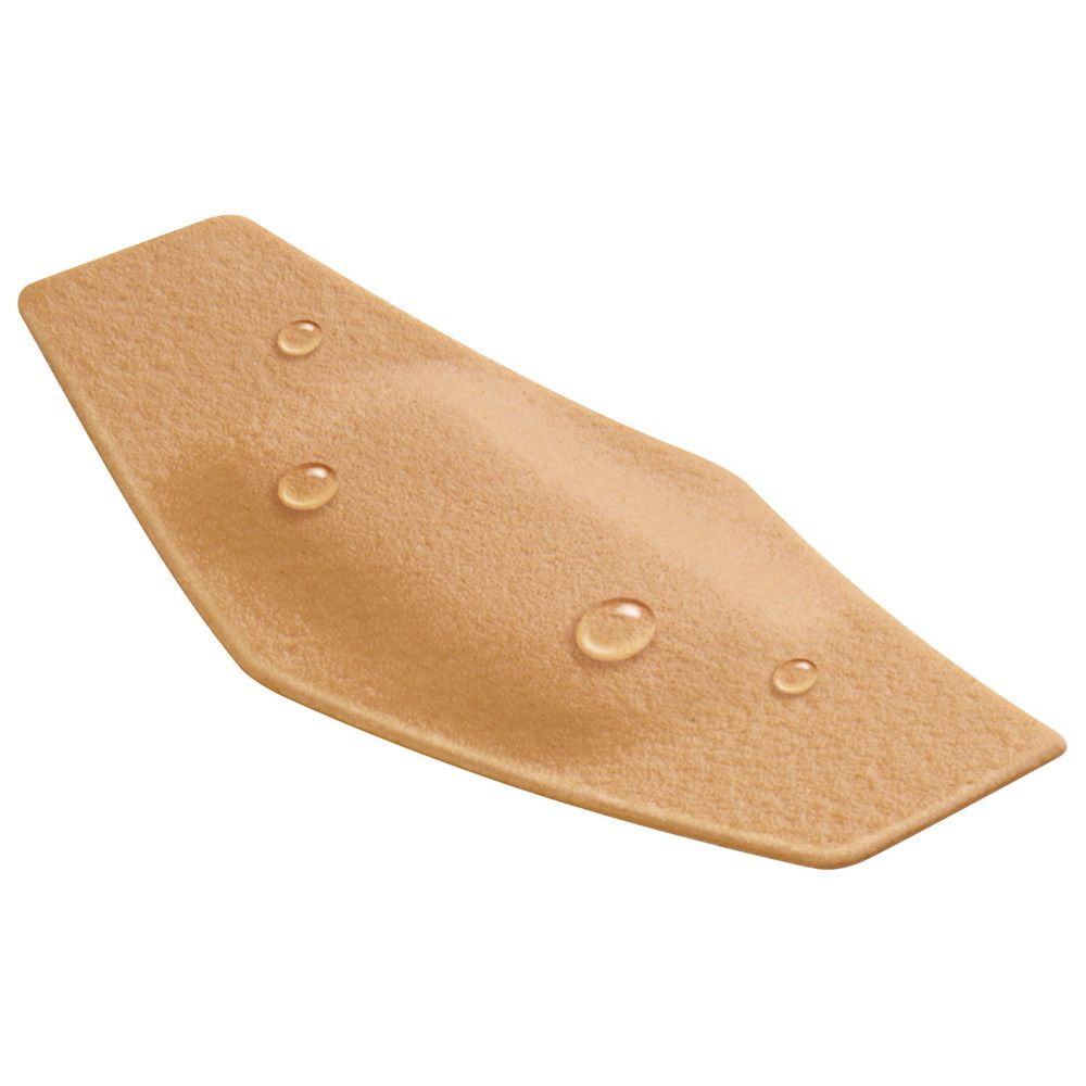 Achterkant van de doos met informatie over Nexcare flexible foam pleisters.