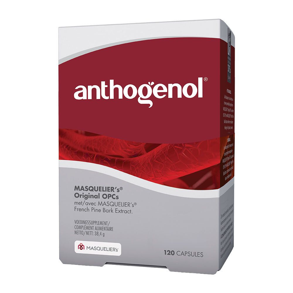 Anthogenol MASQUELIER's Original OPCs verpakking, voorkant met Nederlandse tekst.