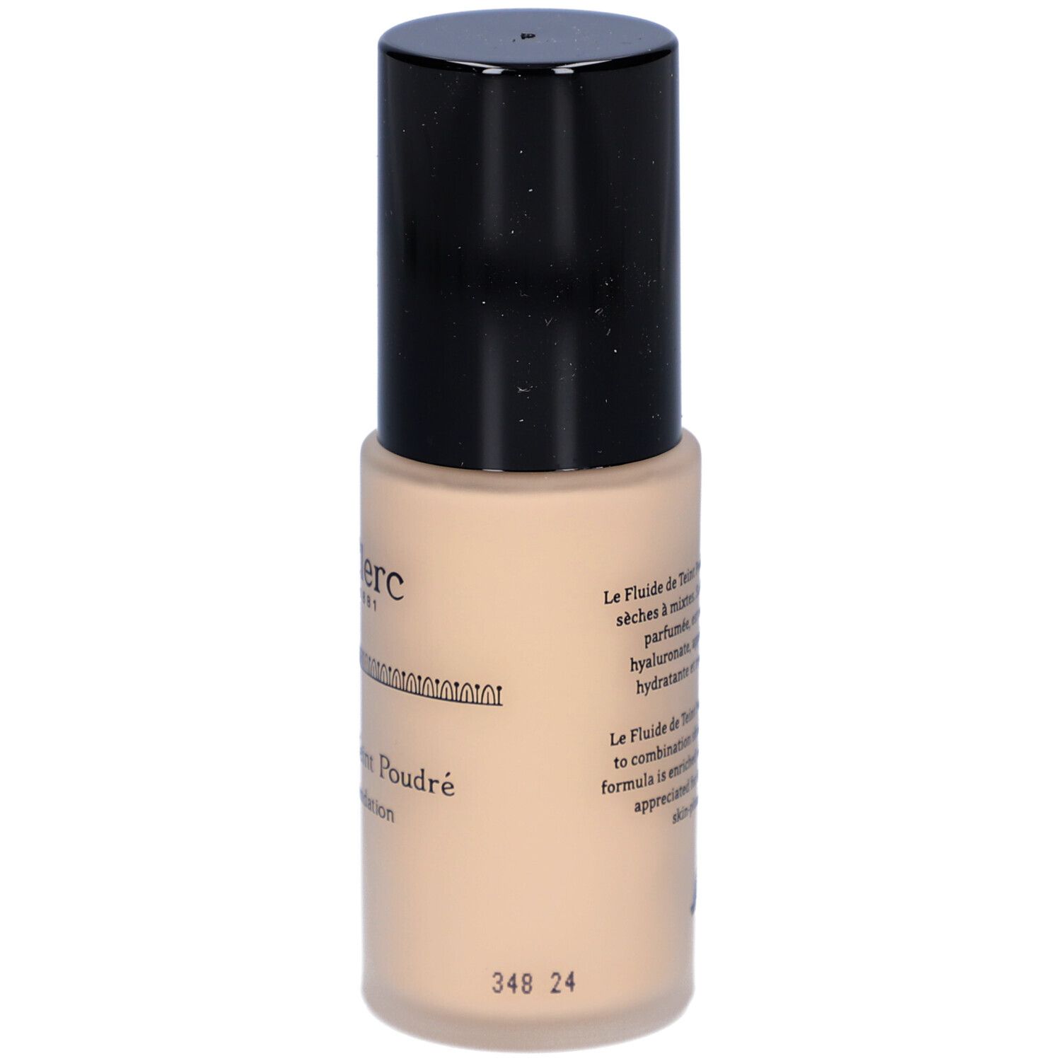 T. LeClerc foundation. Beige fles met zwarte dop. Opschrift: 348 24.