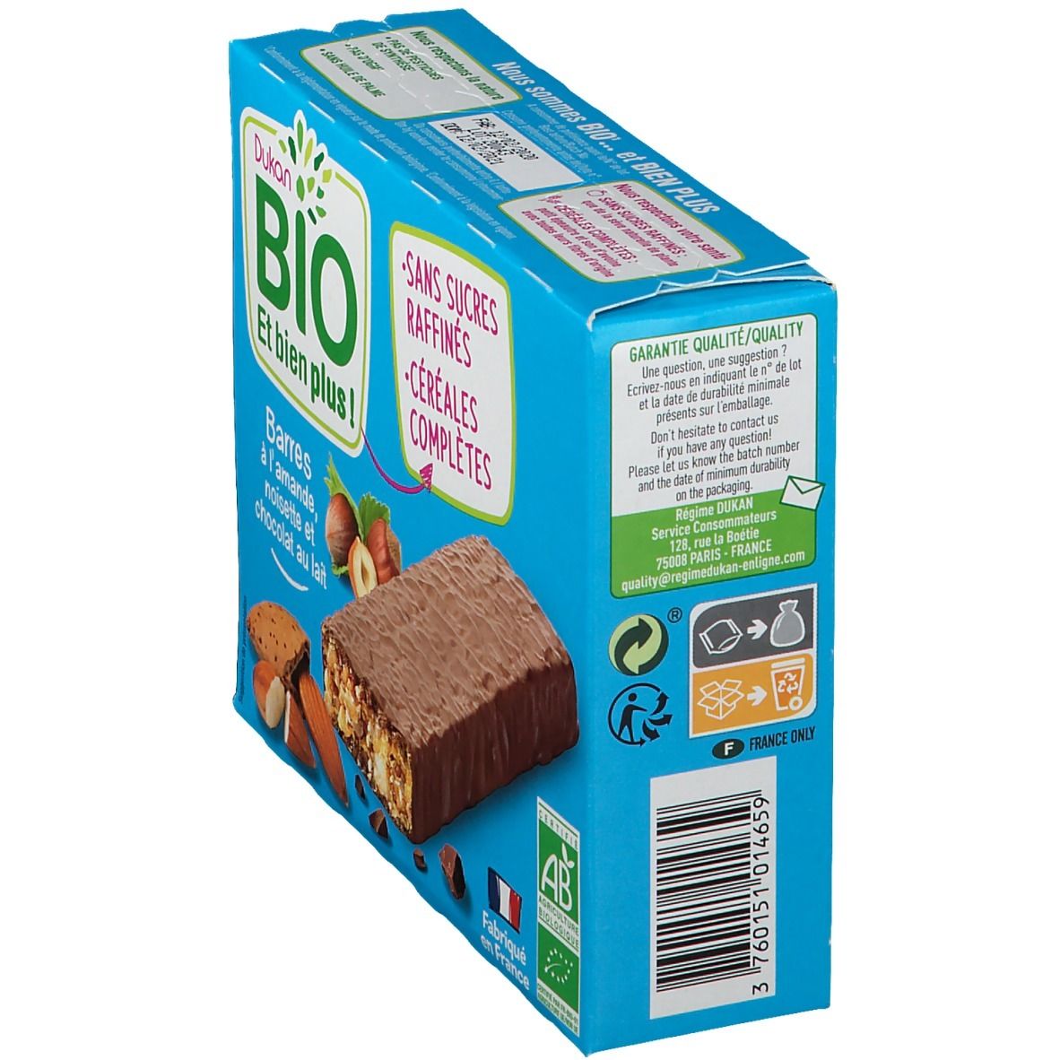 Dukan Barres à l'Amande, Noisette et Chocolat au Lait Bio