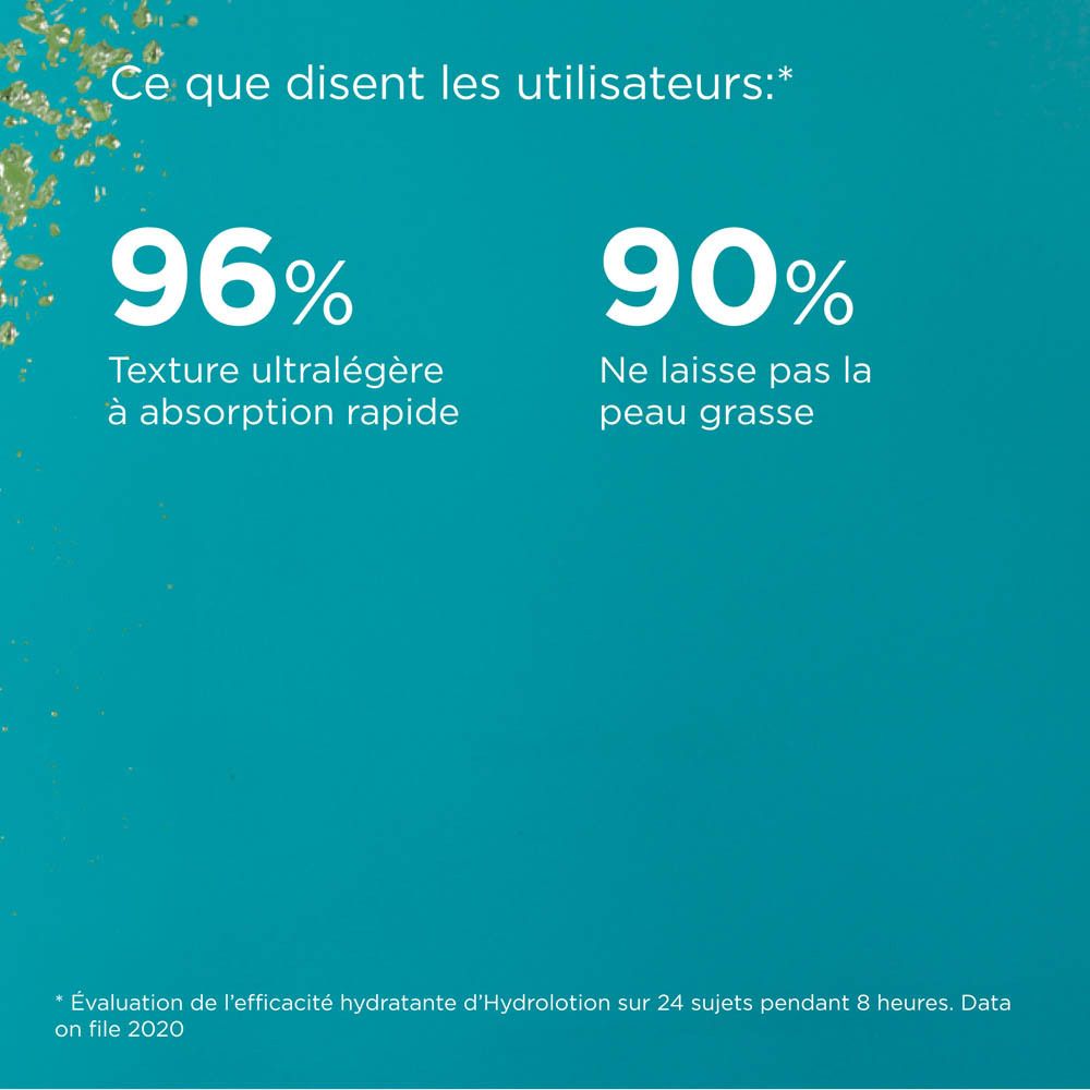 Flacon. Bouchon jaune, base bleue. Texte: ISDIN Fotoprotector Hydro Lotion 50. Inscription: Protect & Detox.