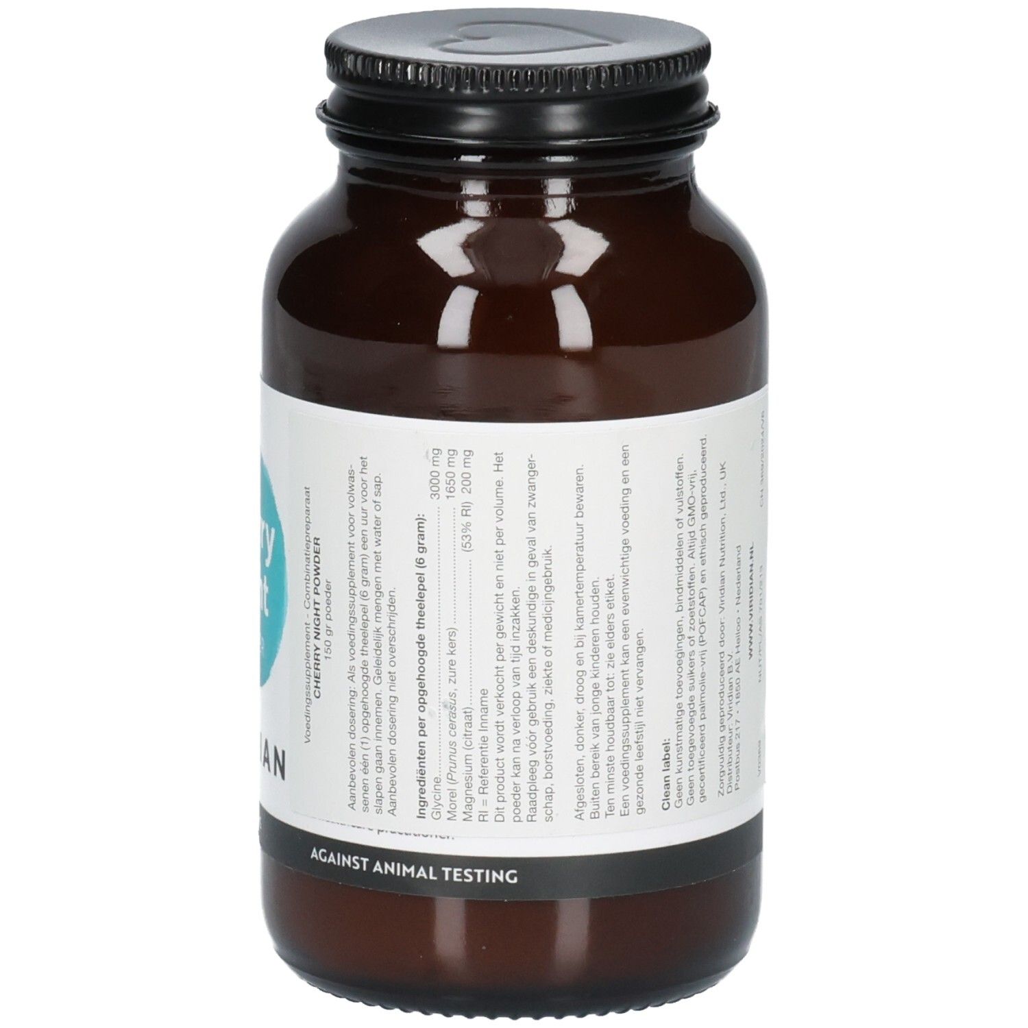 Arrière d'une bouteille en verre brun avec étiquette contenant des informations détaillées sur le produit.