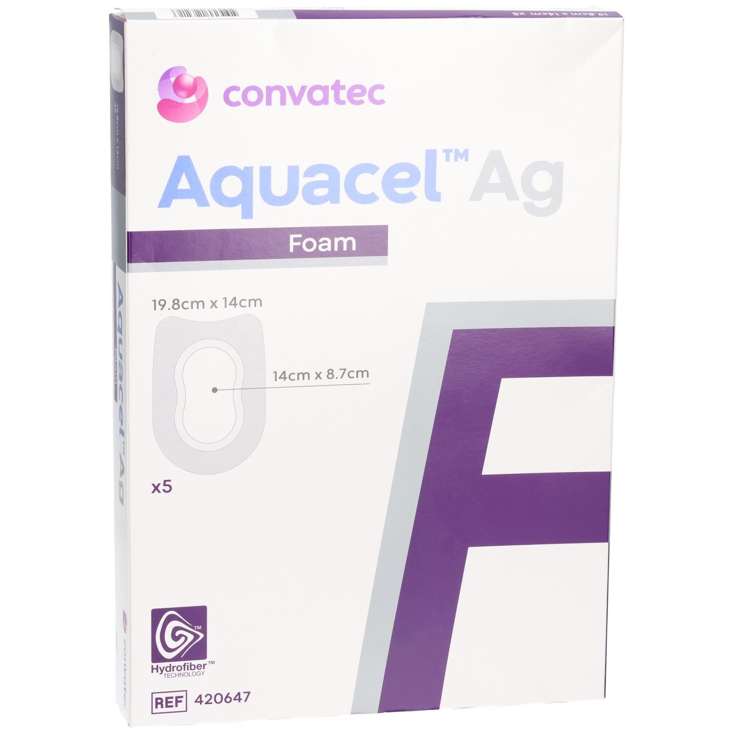 Convatec Aquacel Ag Foam pansement, 19.8cm x 14cm, 5 pièces.