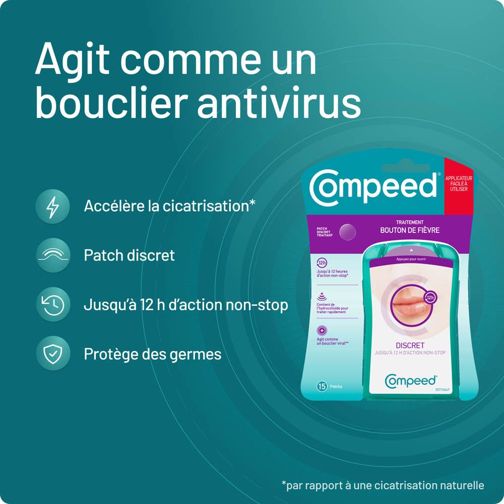 Patchs Compeed® Bouton de fièvre. Accélère la cicatrisation, discret, jusqu'à 12h.