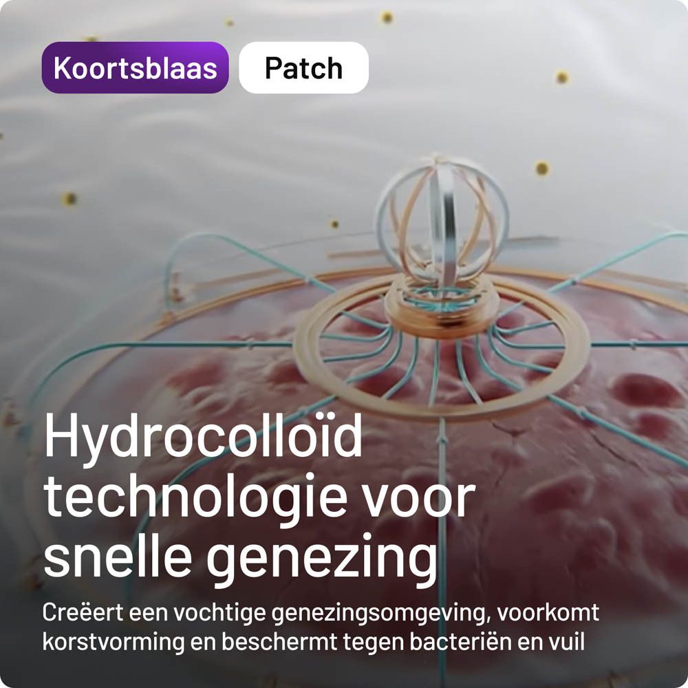 Hydrocolloïd technologie voor snelle genezing. Afbeelding: lip met pleister.