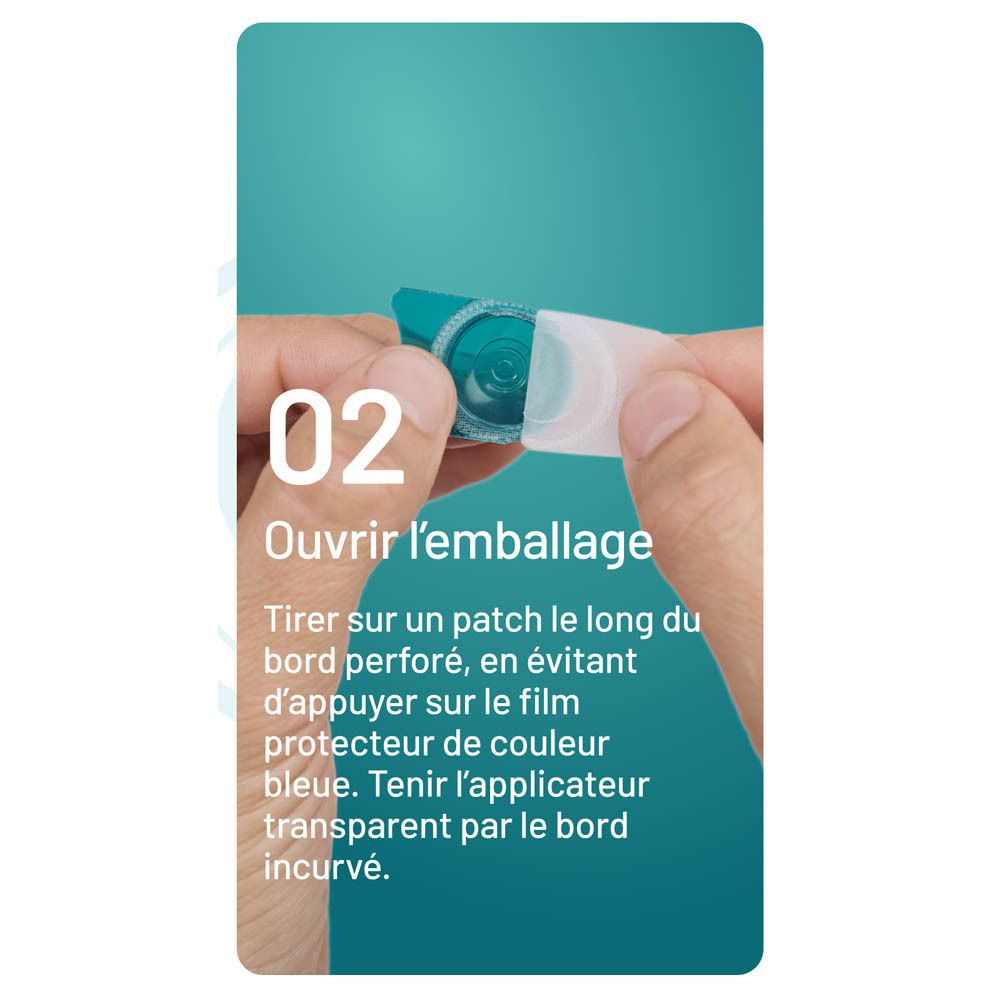 Mains appliquant un patch Compeed®. Texte: 'Verwijderen & aanbrengen'.
