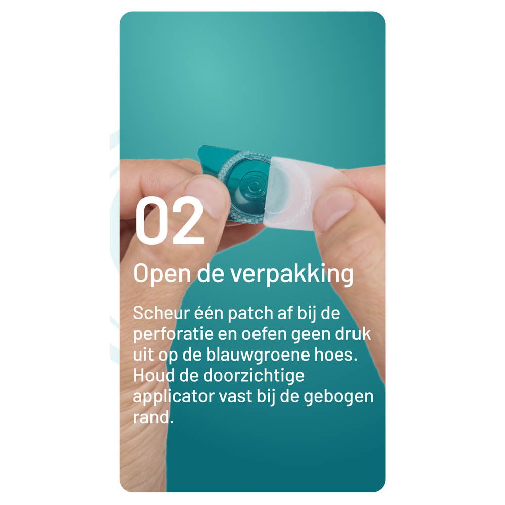 Stap 2: Open de verpakking. Scheur de pleister van de perforatie.