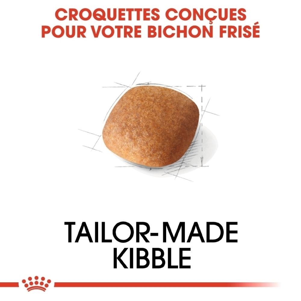 Une croquette brune unique avec des schémas techniques en arrière-plan.