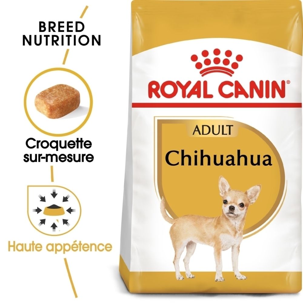 Sac de nourriture ROYAL CANIN Chihuahua Adulte, vue de face.