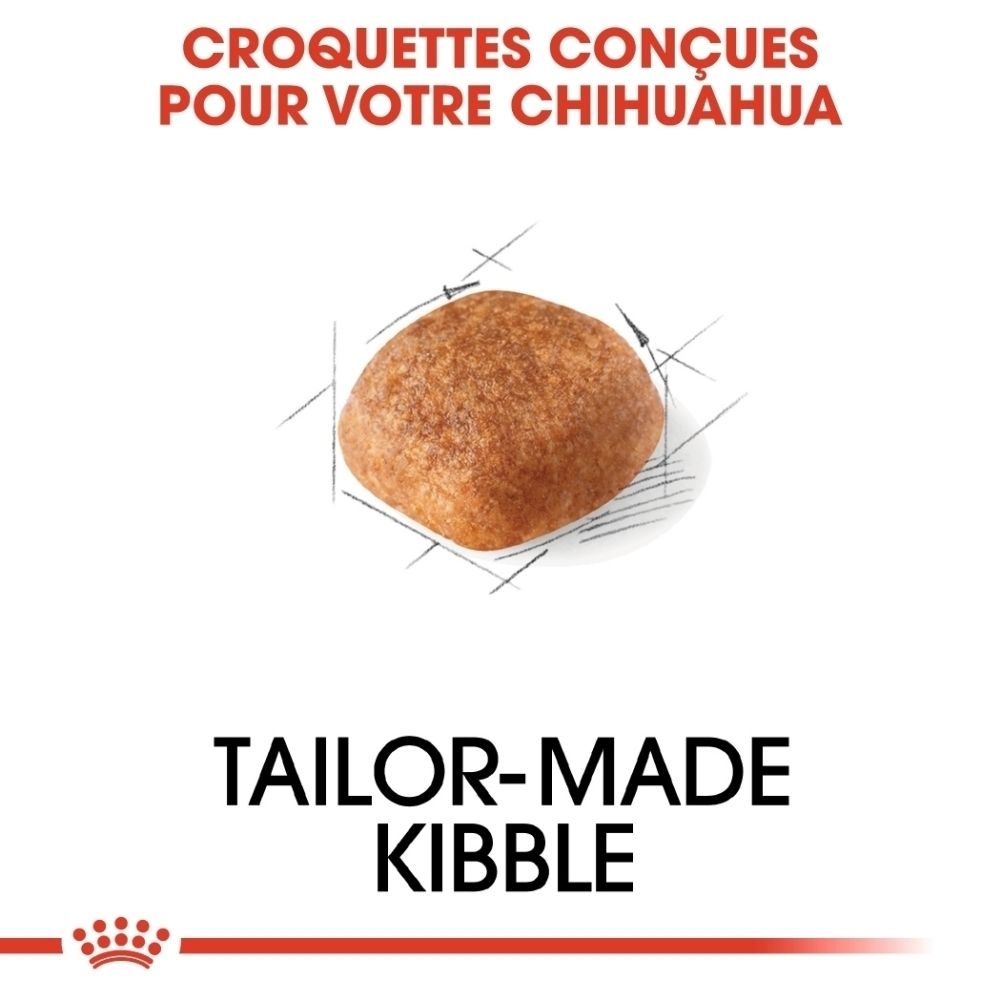 Sac de nourriture ROYAL CANIN Chihuahua Adulte, vue arrière avec informations nutritionnelles.