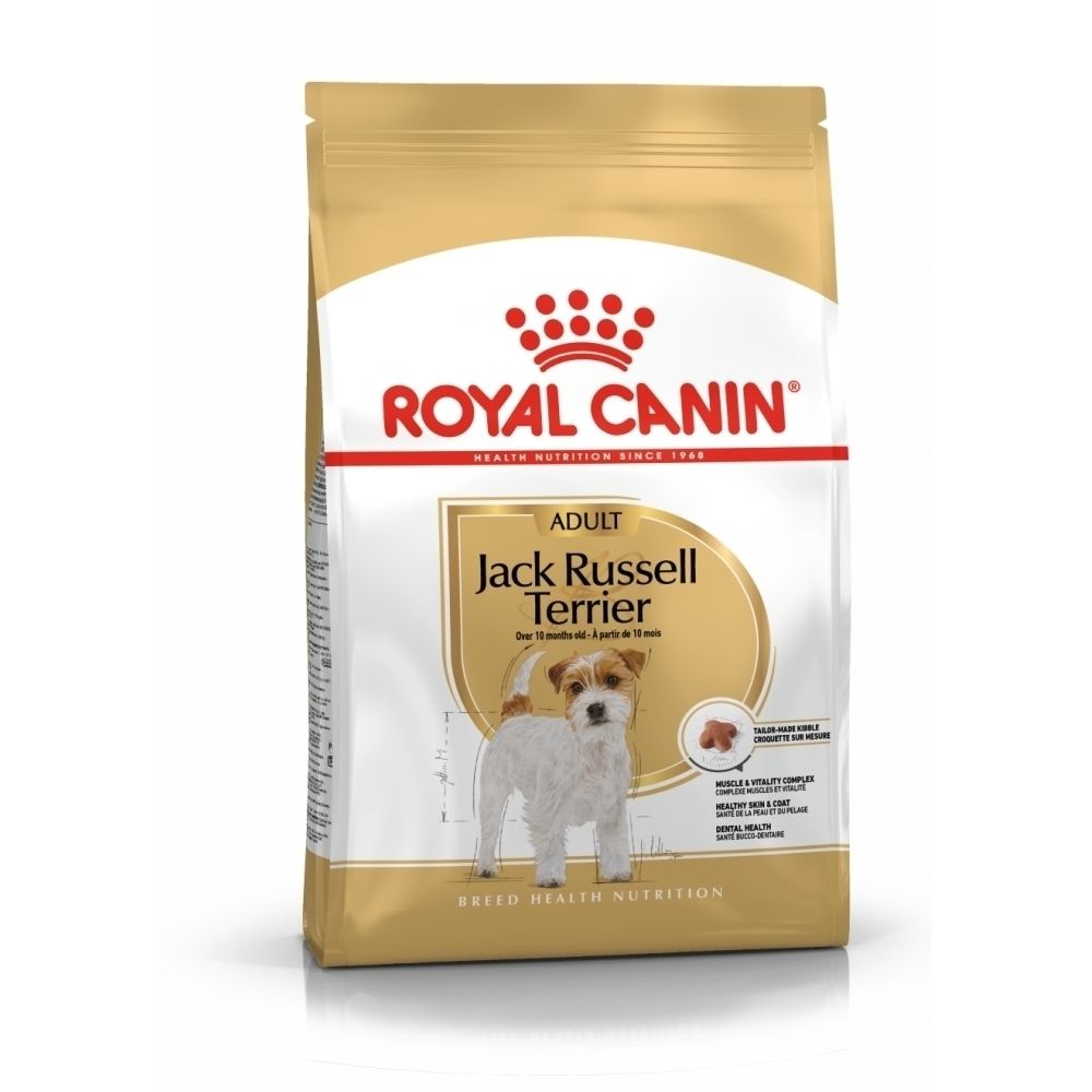 Sac de nourriture Royal Canin Jack Russell Terrier Adulte avec image de chien.