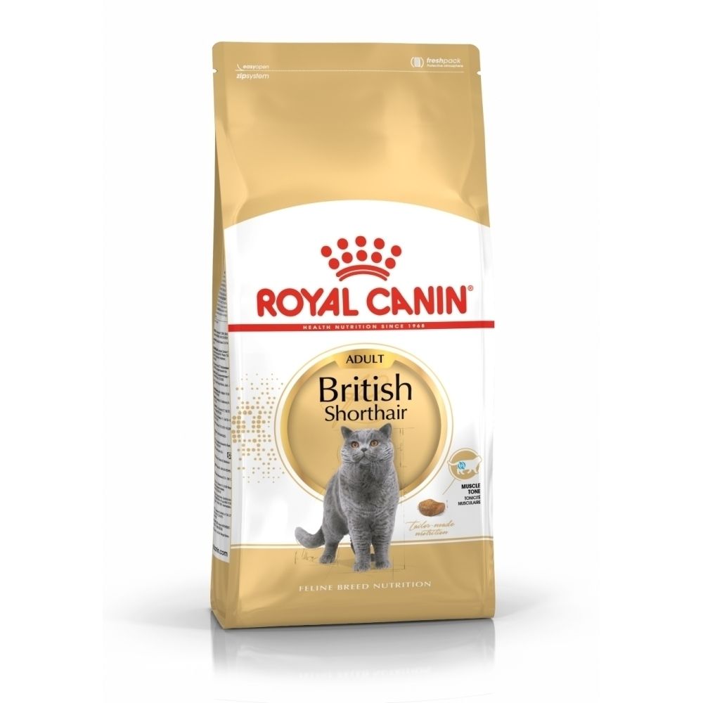 Royal Canin Adult British Shorthair kattenvoer zak met een afbeelding van een kat.