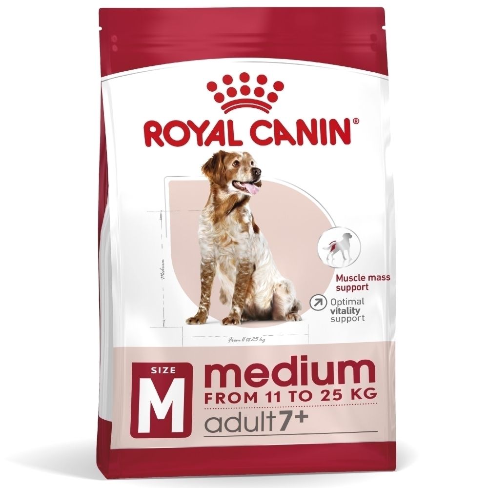 Face avant sac Royal Canin Medium Adult 7+, taille M, pour chiens de 11 à 25 kg.