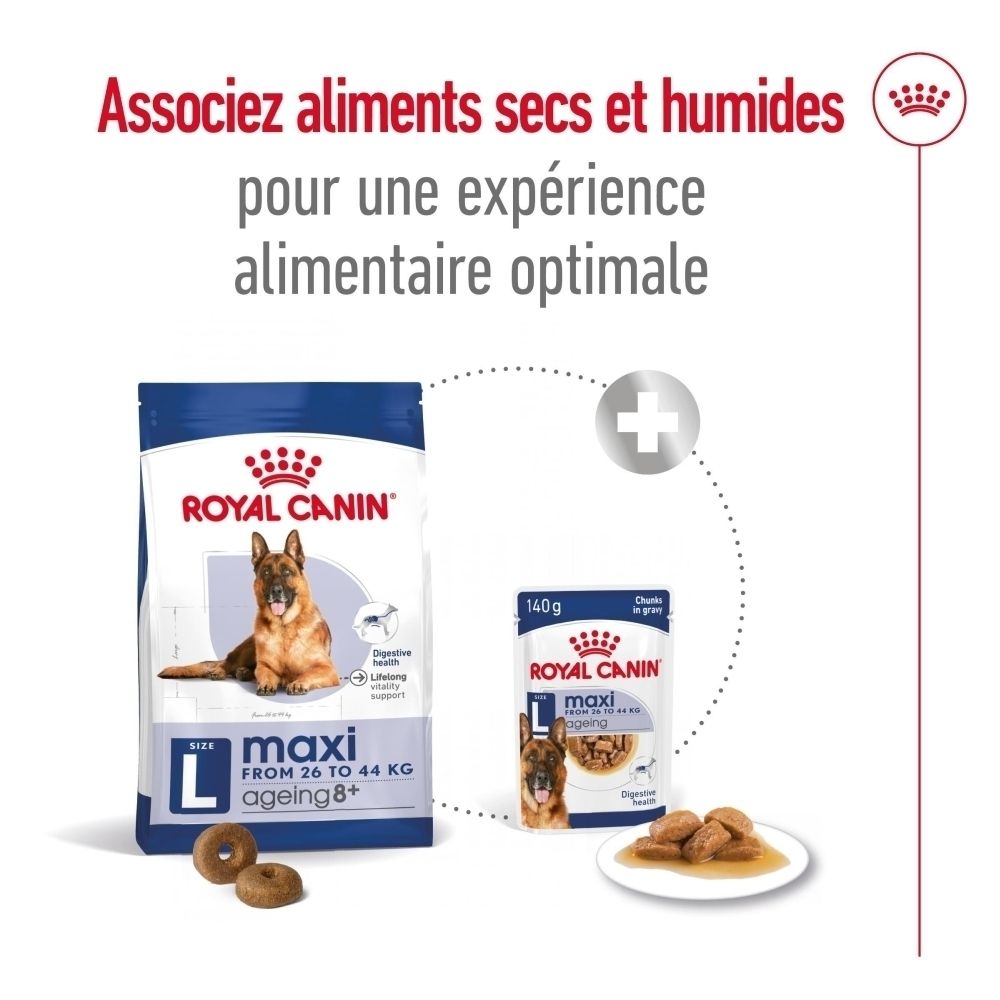 Graphique sur l'alimentation adaptée à l'âge des chiens avec les produits Royal Canin.