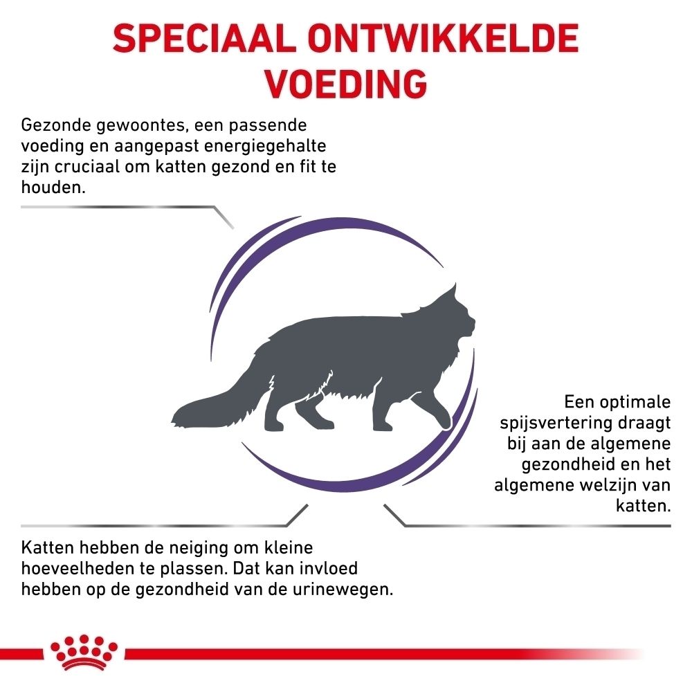 Productvoordelen ROYAL CANIN® VETERINARY DIET Adult: Energiebalans, antioxidanten, urinewegen.