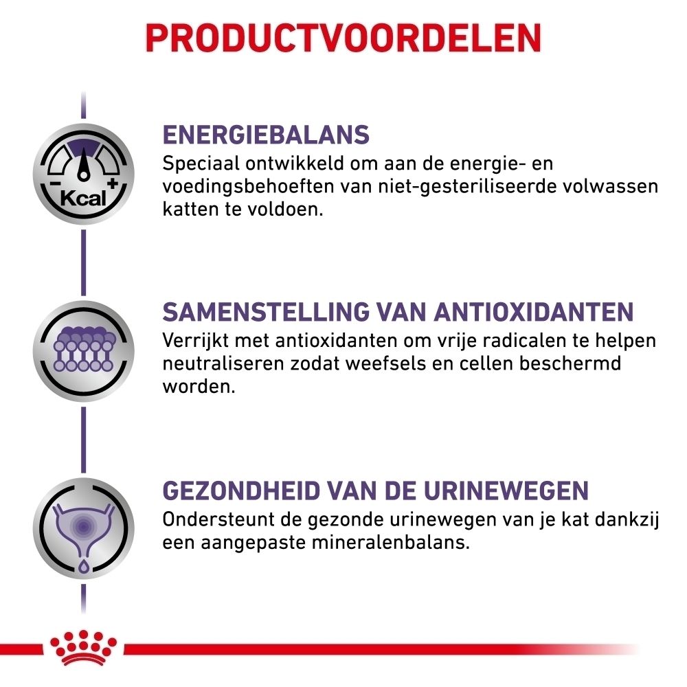 Voedingsrichtlijnen voor ROYAL CANIN® VETERINARY DIET Adult kattenvoer.