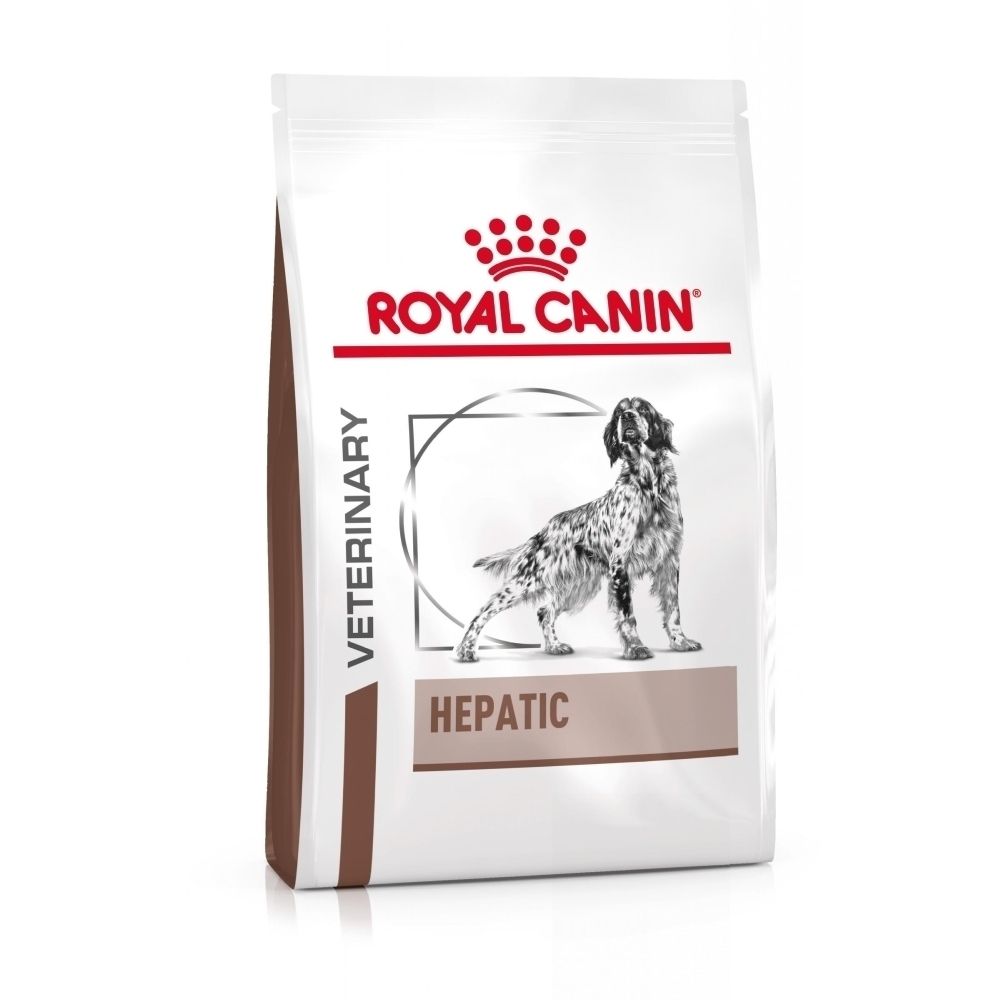 Sac de 12 kg de nourriture ROYAL CANIN® Hépatique pour chien, avec illustration de chien.