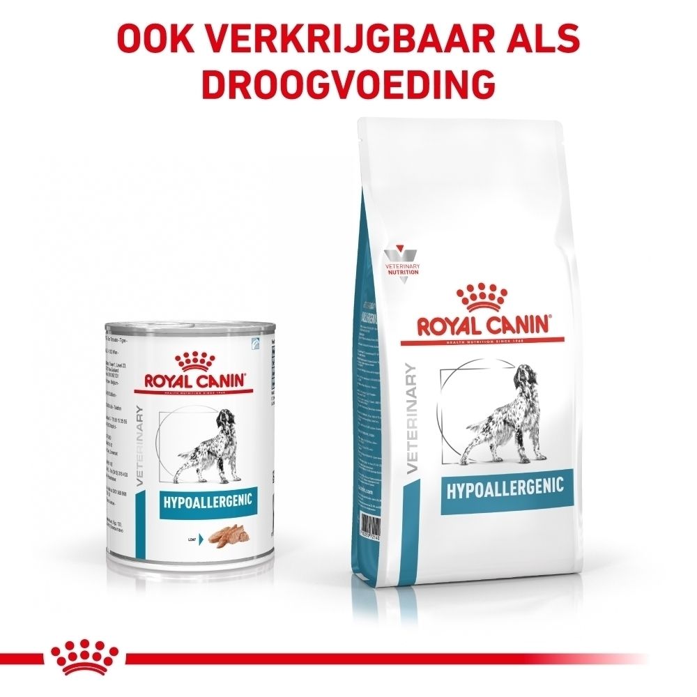 Royal Canin Veterinary Hypoallergenic hondenvoer in blik.