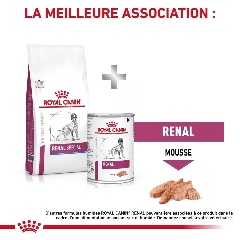 Graphique montrant la combinaison des croquettes Royal Canin Renal Select avec de la nourriture humide.