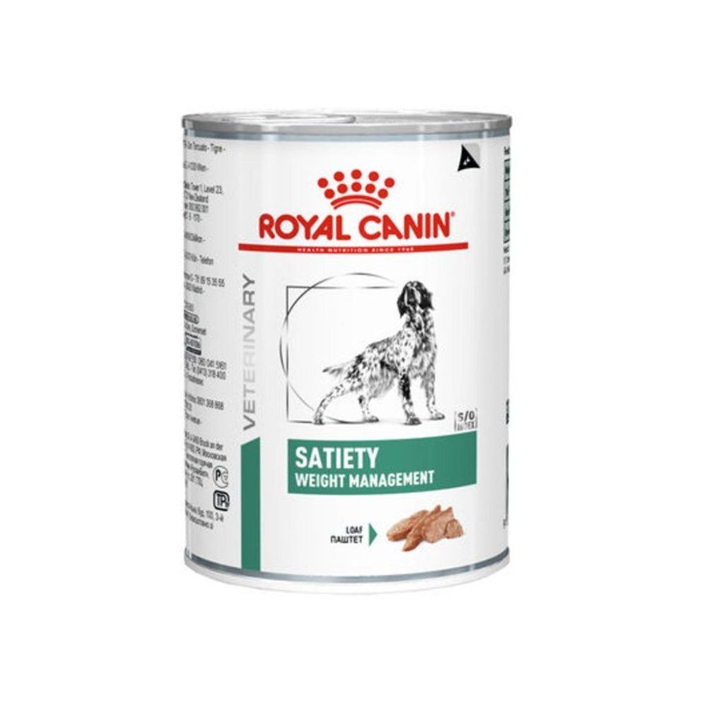 Boîte de nourriture pour chien ROYAL CANIN Veterinary Canine Satiety Weight Management.