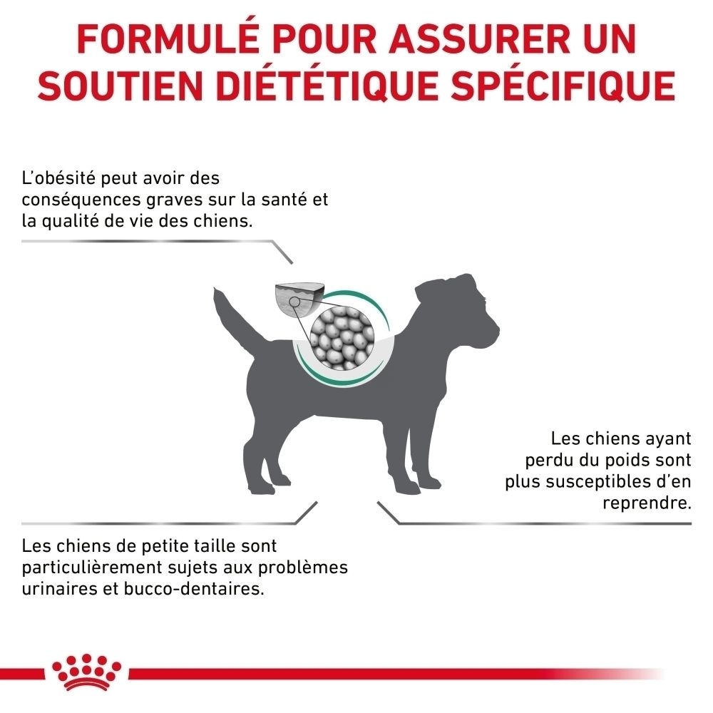 Graphique illustrant le soutien diététique de ROYAL CANIN® Satiety Weight Management.