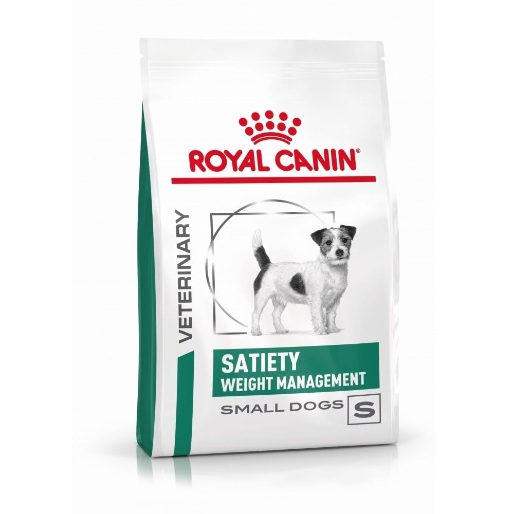 Avant d'un sac de nourriture pour chiens ROYAL CANIN® Satiety Weight Management pour petits chiens.