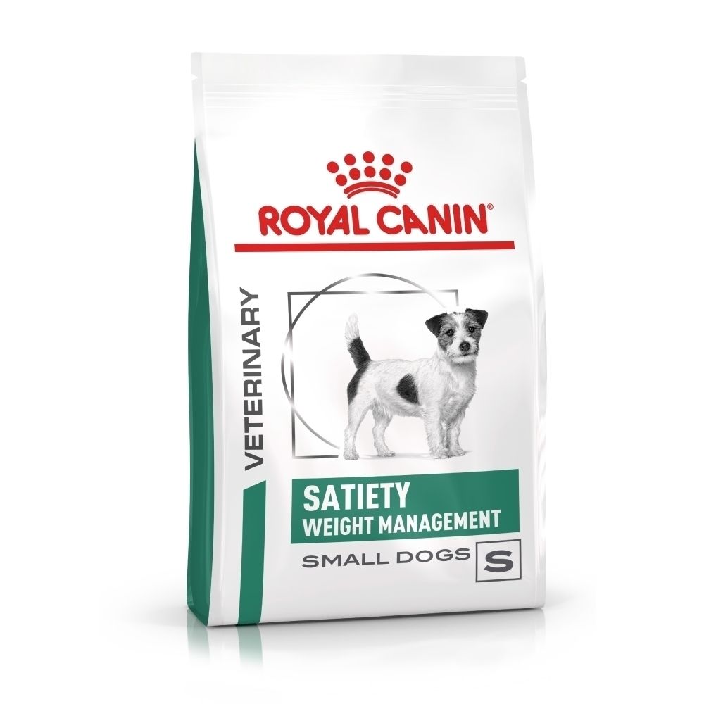 Voorkant van een zak ROYAL CANIN® Satiety Weight Management hondenvoer voor kleine honden.