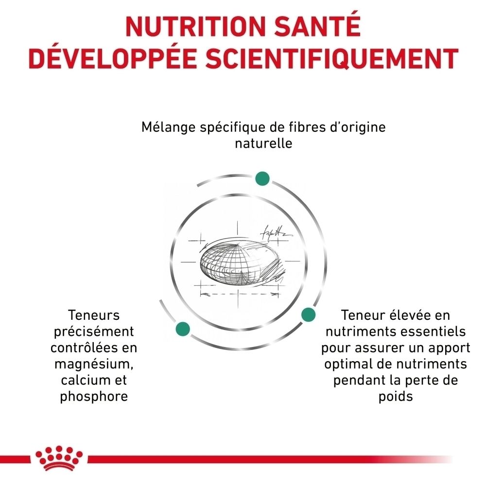 Avant d'un sac de nourriture pour chiens ROYAL CANIN® Satiety Weight Management pour petits chiens.
