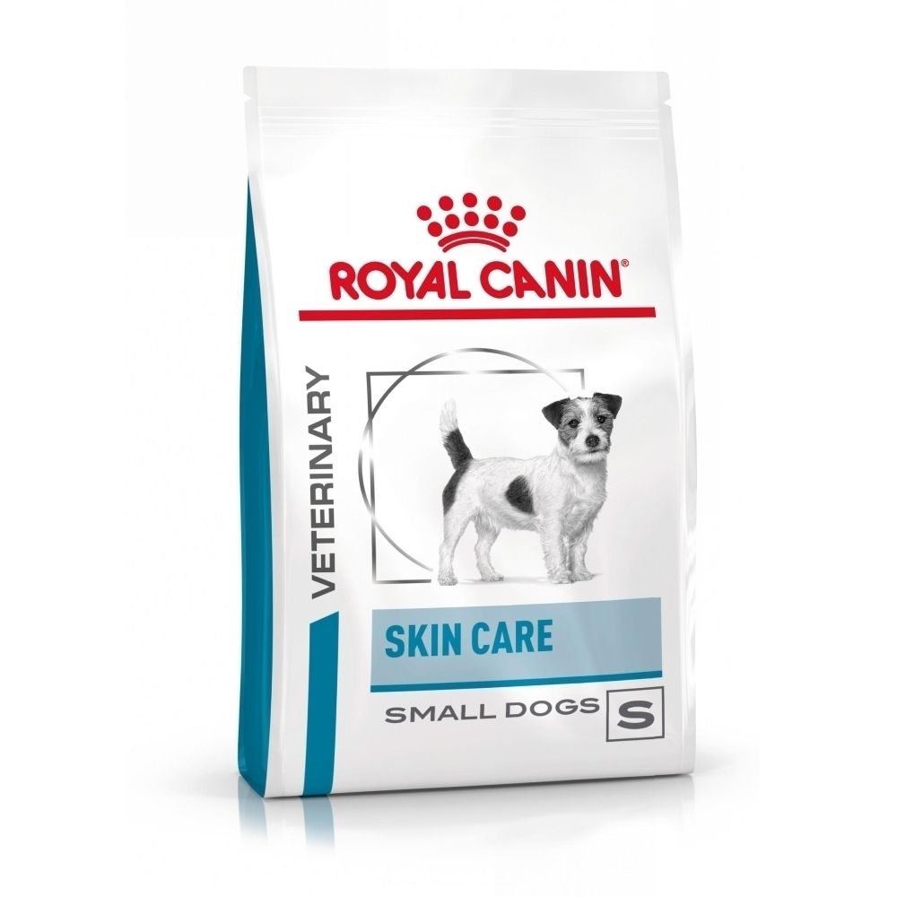 Nourriture Royal Canin Veterinary Skin Care pour petits chiens.