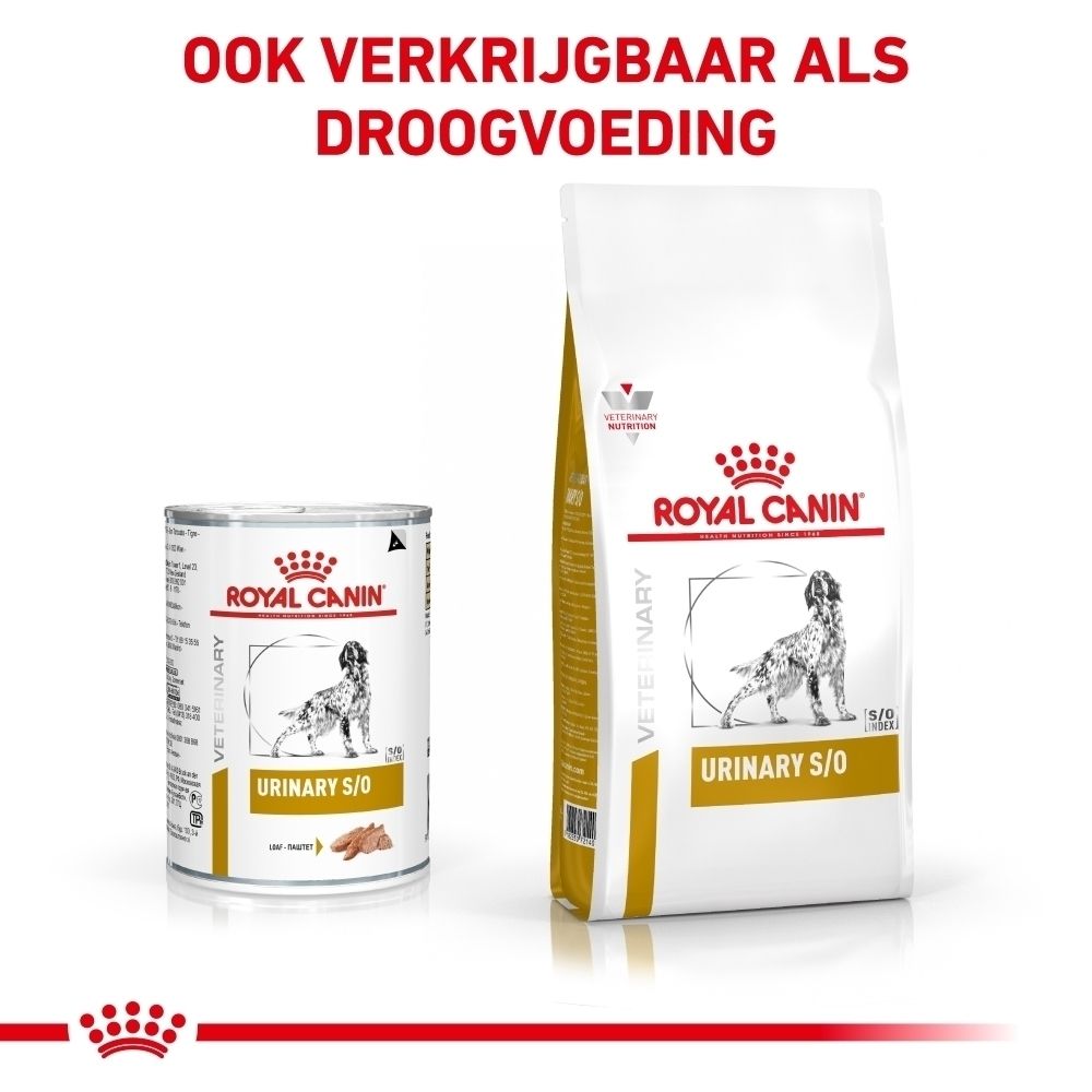 Een blik ROYAL CANIN® Urinary S/O hondenvoer.