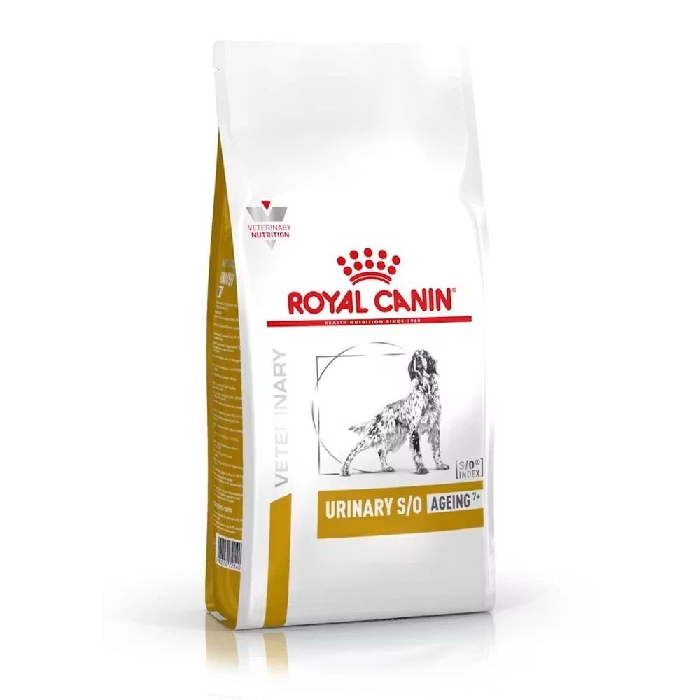 Zak Royal Canin Urinary S/O Ageing+ hondenvoer met hondafbeelding.