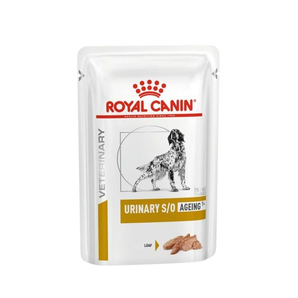 Royal Canin Urinary S/O Ageing 7+ Pouch. Hondenvoer in zakje met hondenafbeelding.
