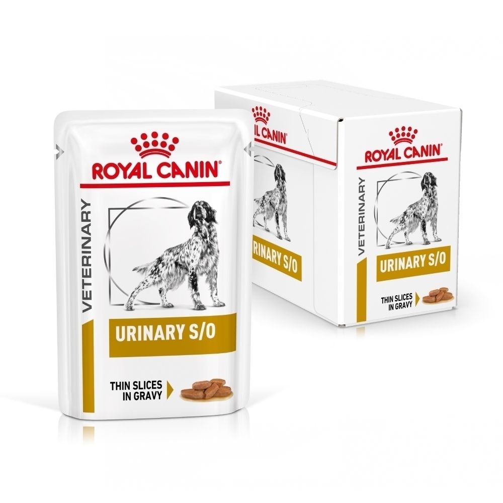 Zakje en doos ROYAL CANIN Veterinary Urinary S/O Moderate Calorie hondenvoer.
