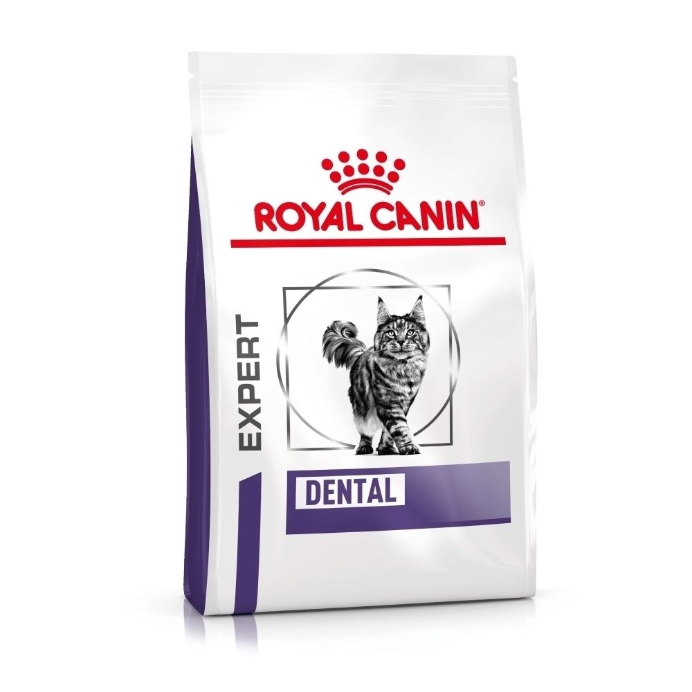 Royal Canin Expert Dental kattenvoer zak met afbeelding van kat en tekst 'Dental'.