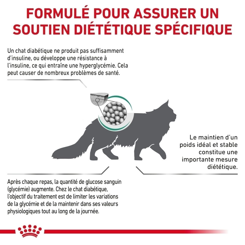 ROYAL CANIN Veterinary Diabetic nourriture pour chat, sac de 1.5 kg, vue latérale.