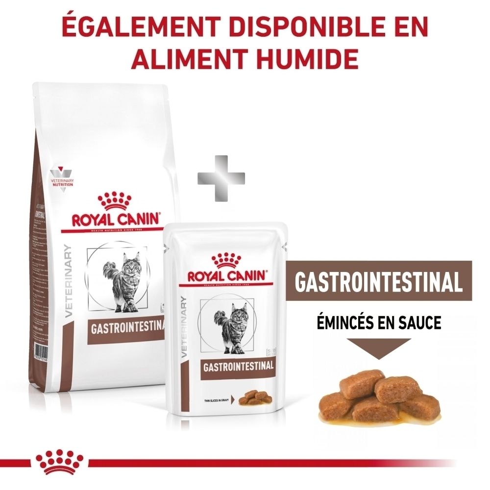Constituants analytiques et ingrédients des croquettes ROYAL CANIN® Veterinary Gastrointestinal.