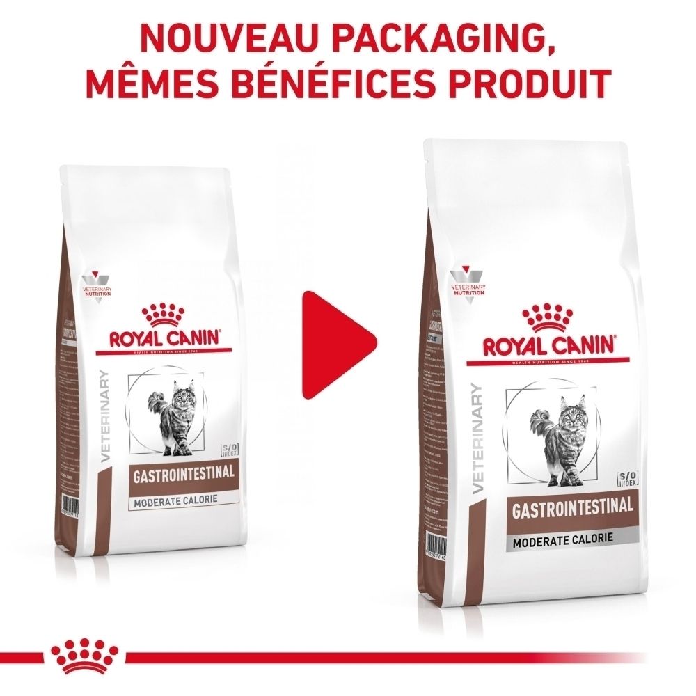 Sac de croquettes Royal Canin Veterinary Feline Gastrointestinal Moderate Calorie, 2 kg.