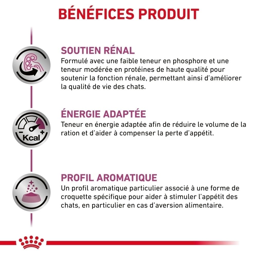 Arrière d'un sac Royal Canin Veterinary Renal avec informations détaillées.