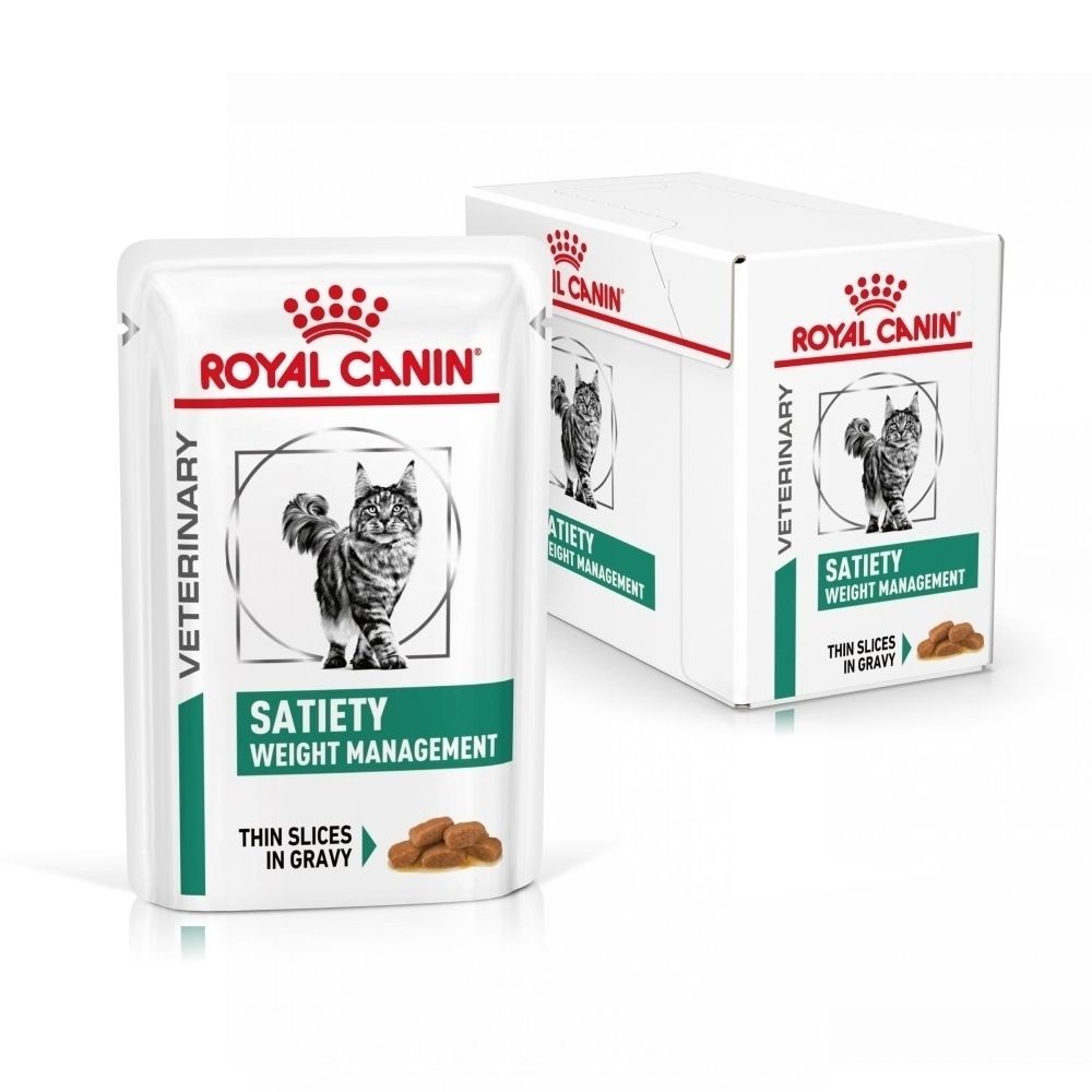 Royal Canin Satiety Weight Management voerzakje met kattenafbeelding.