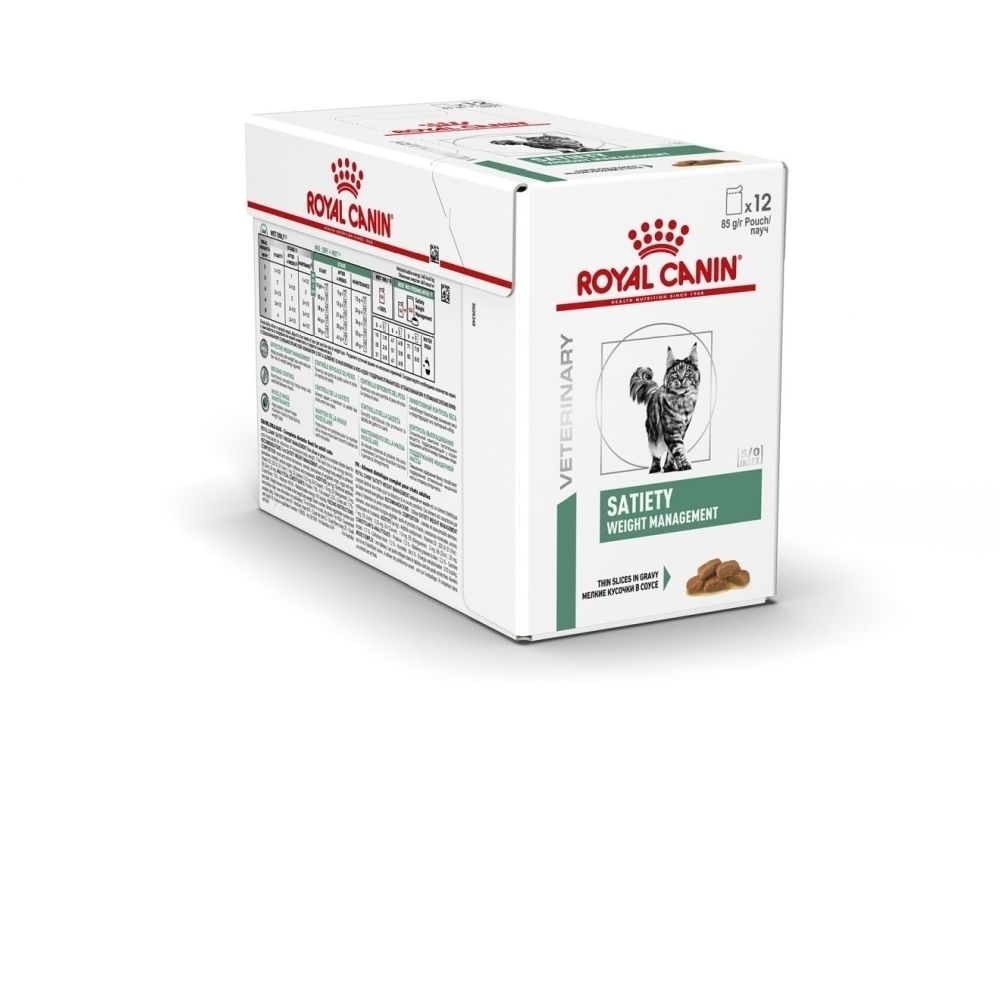 Royal Canin Satiety Weight Management voerzakje met kattenafbeelding.
