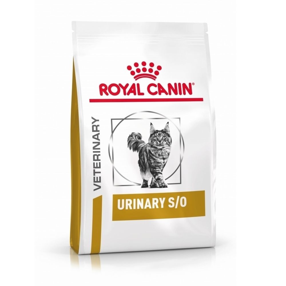 Face avant d'un sac de nourriture pour chat ROYAL CANIN Urinary S/O Moderate Calorie, avec une image de chat et des informations produit.