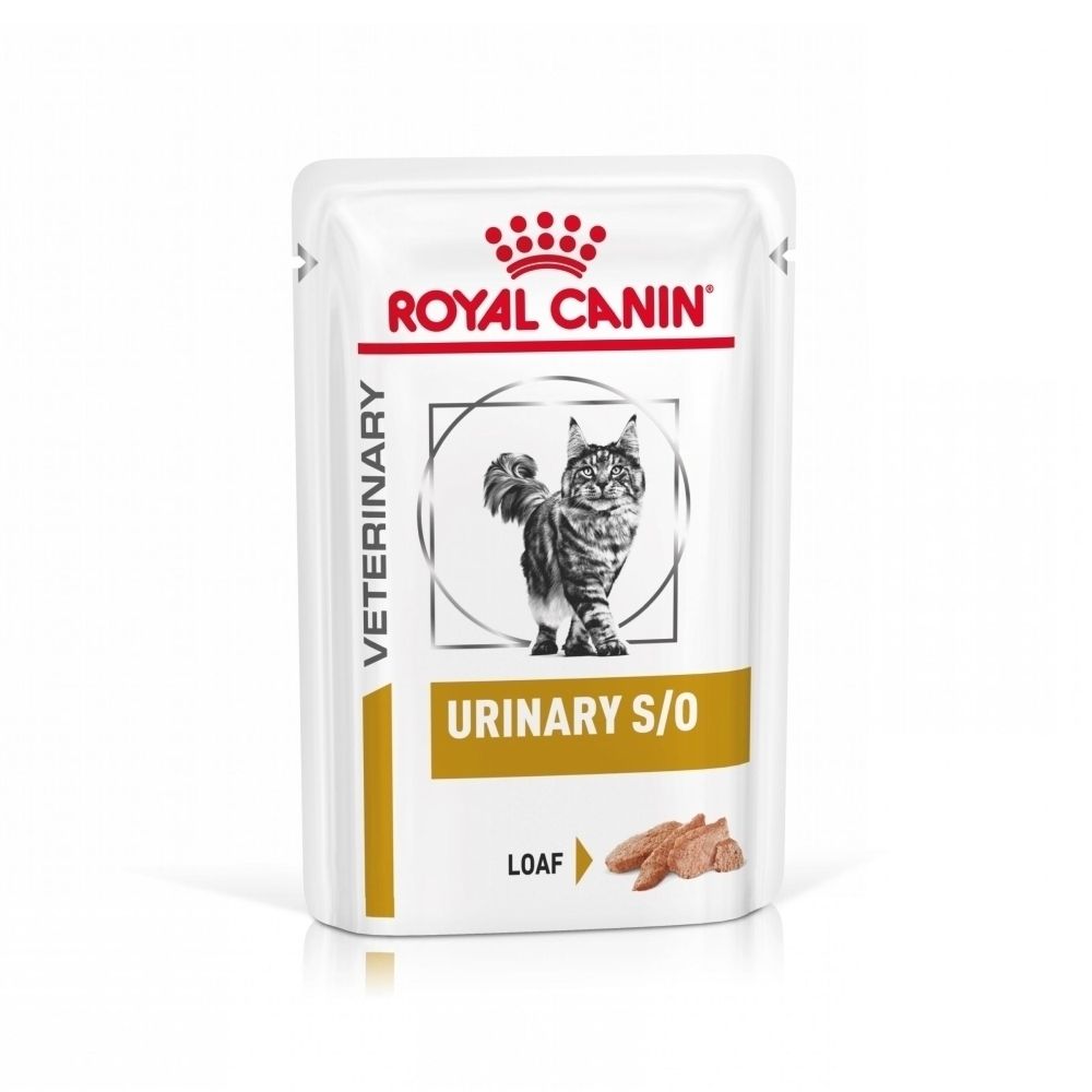 Pochette Royal Canin Veterinary Urinary S/O Loaf avec chat.