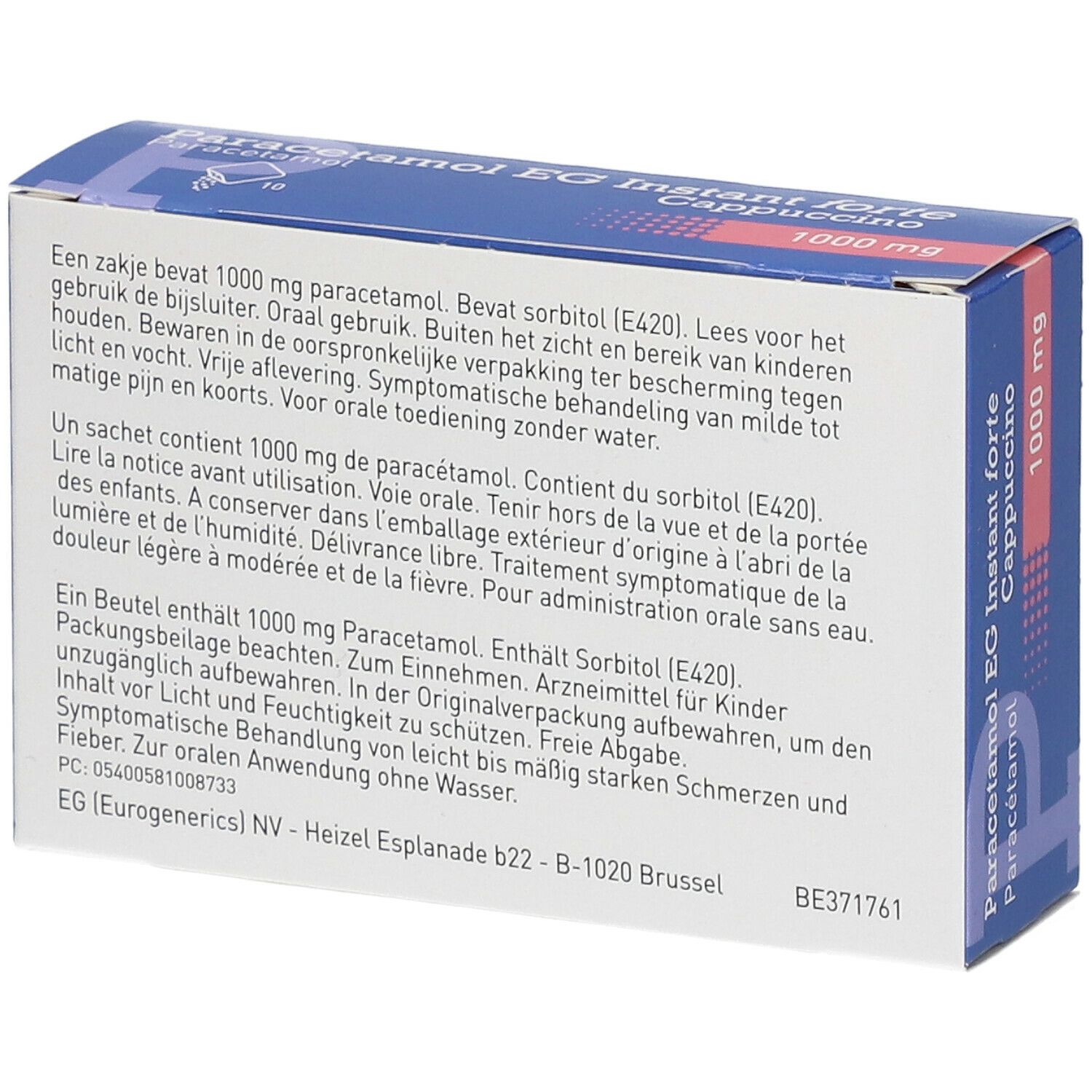 Paracetamol EG Instant Forte 1 g | Douleur & Fièvre | Goût Cappuccino