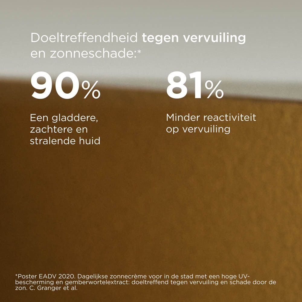 ISDIN Fotoprotector Fusion Water Magic Urban. Diagramme: 90% peau plus lisse, 81% moins de réaction à la pollution.