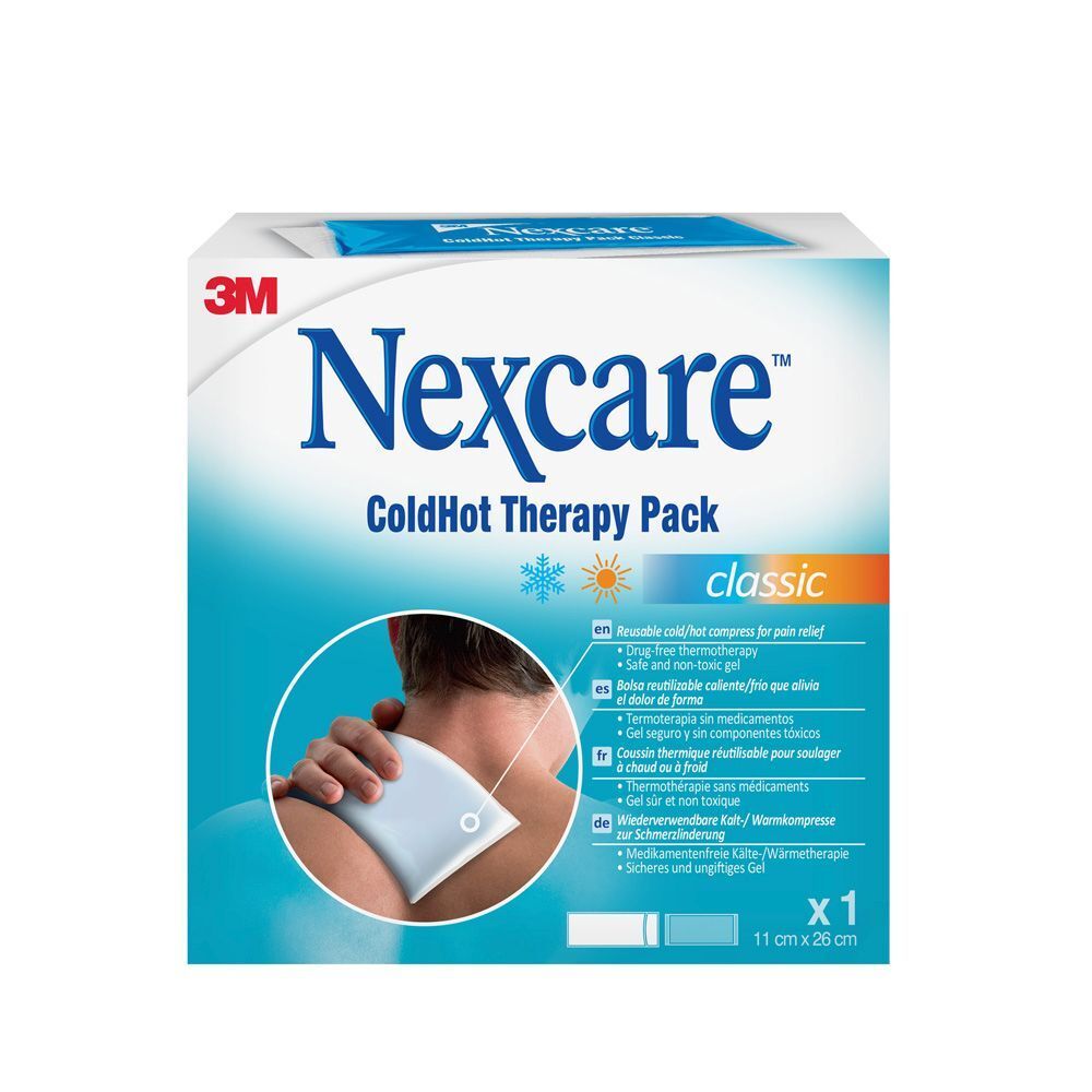 3M Nexcare ColdHot Therapy Pack. Emballage avec image du produit et texte.