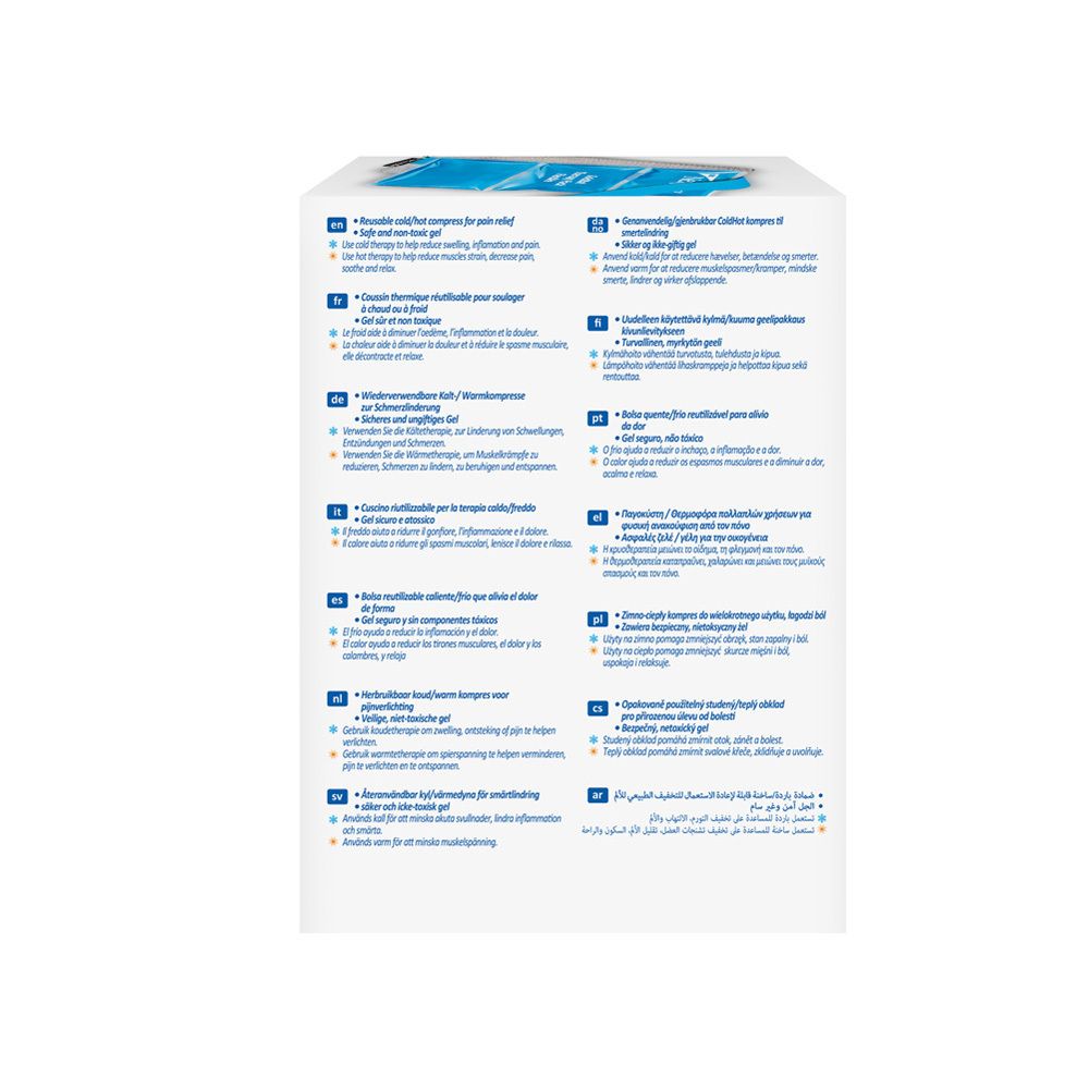 Achterkant van de verpakking met productinformatie in meerdere talen. Bevat gebruiksinformatie.